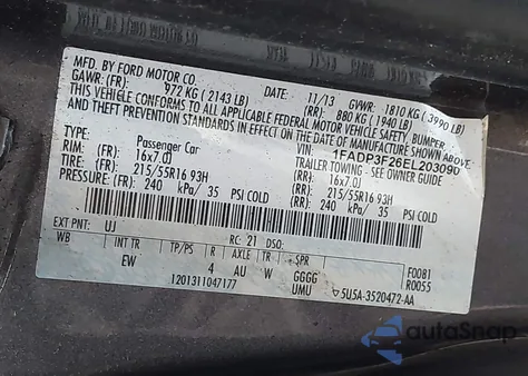 2014 Ford Focus Se из США, поврежденный, VIN 1FADP3F26EL203090